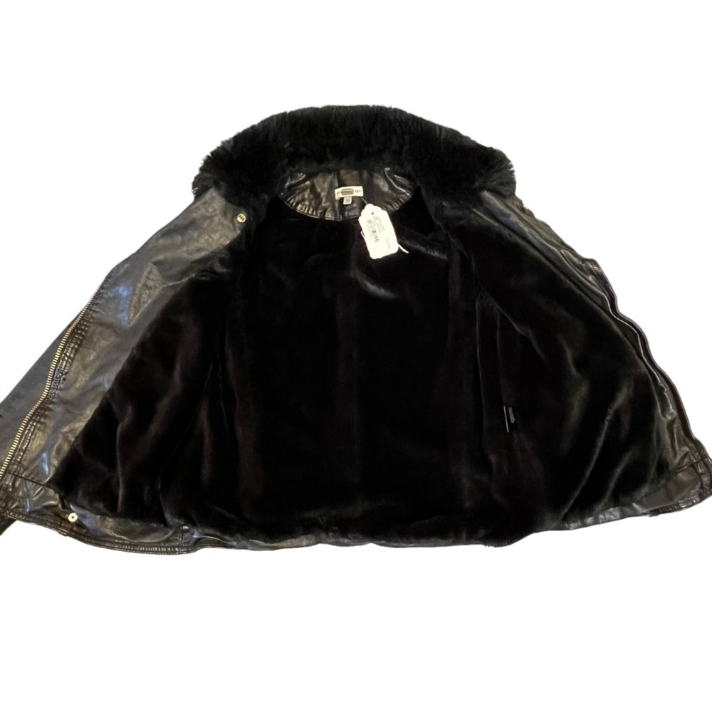 Samantha Sipos Seeing Stars Black Leather Faux Fur Moto Jacket Size XS #907 - Picture 8 of 11